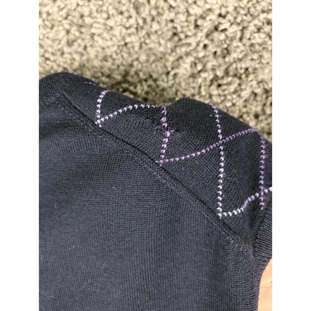 Brooks Brothers Mens XL Merino Wool Argyle Sweater Vest Navy Blue V-Neck